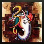 saf Ganesh Ji Canvas 11 inch x 11 inch Painting (With Frame)