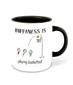 Whats Your Kick Happiness is Playing Bascketball Design Printed Black Ceramic Coffee Mugand Tea Mug 325 ML