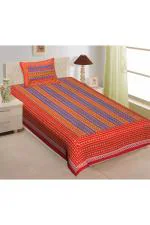 Monik Handicrafts Red 104 TC Printed Cotton Single Flat Bedsheet (200 x 150 cm)