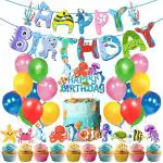 Zyozique Ocean Theme Party Decoration,37Pcs Under The Sea Happy Birthday Banner Balloons Cake and Cup Cake Toppers Kit, Underwater Animals Sign Party Supplies