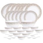 cello Pack of 33 Opalware Ariana Ornate Gold 33 Pcs Dinner Set (White, Microwave Safe)