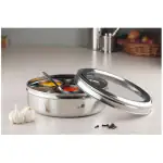 Omega Stainless Steel Masala Dabba/Spice Box with See Through Lid, 7 Containers & Spoon - 2L (12