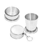 kunya Portable Folding Stainless Steel Travel Camping Water Mug Cup Glass (Silver) Pack of 2