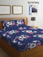 Klotthe Multi Floral 300 TC Cotton Blend Double Bed Sheet with 2 Pillow Covers in Book Fold Packing