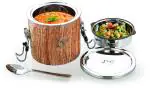 JVL Wooden Stainless Steel Small Lunch Tiffen Box With Spoon And Bag