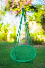 Patiofy Cotton Green Round Swing Chair with Hanging Kit, Swing for Home, Jhula