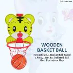 Asian Basketball with Net for Kids| Tiger Print | Wood Board|Hoop Hangable Wall Hanging Basketball Net with Ball for Kids 3 Years Kids |-Yellow Color | Deflated Ball |