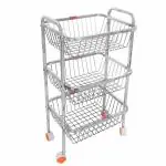 SG CRAFTS Stainless Steel Fruit Vegetable Basket, Organiser, Kitchen Storage Trolley Rack Rectangle Stand, With 360 Rotation Wheel. (3 Rack)
