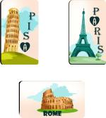 AVI Pink Rectangle Fridge Magnet With Colorful Pisa Rome Paris Travel Souvenir Design (Pack of 3)