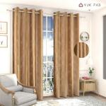 Vjk Fab Tree Design Polyester Fabric Curtains For Window, Door, Poojaroom, Drawing Room, Bedroom (VJK-TREE-PUNCH-GOLDEN-9) 4x9 feet (Pack Of 2) , GOLDEN