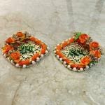 Playful Stitches Handcrafted Shubh Labh Door Hanging Traditional bandarwal for Home Door Diwali Decor Hangings Diwali Decoration Gifts - 2pc (Floral Shubh Laabh - Orange, Without Box)