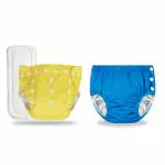 Chinmay Kids Combo of Baby Swim Diaper Waterproof Reusable Leakproof Adjustable Pool Swimsuit & Adjustable Size Baby Cloth Button Diaper Washable/Reusable Nappies for Infants | Yellow & Blue