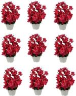 Green Plant indoor Pink Orchids Artificial Flower with Pot (7 inch, Pack of 9)