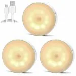 X4CART Motion Sensor Light for Home with USB Charging Wireless Self Adhesive LED Nightlight Rechargeable Body Sensor Wall Light for Hallway, Wardrobe, Bedroom, Stairs , Bathroom, Kitchen, Basement, Cupboard, Garage (Warm White, Pack of 3)