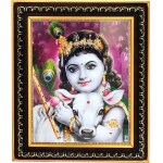 pujaNpujari Bala Gopala Krishna with Cow Photo Frame for Wall Hanging and Pooja Room Religious Frame