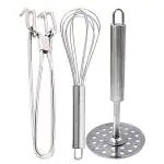 JISUN Stainless Steel Pakkad & Egg Whisk & Potato Masher for Kitchen Tool Set
