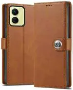 Coverage Flip Cover for Vivo V2225 / Y56 5G | Inside Back TPU & Stand | Wallet Stylish Button Magnetic Closure for Vivo Y56 5G - Brown