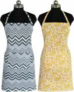 Feather Green Multicolor Printed Cotton Aprons - Free Size 31 x 25 inch (Pack of 2)