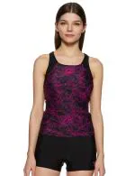 Speedo Women Black, Pink Synthetic Female Swimwear Boom Allover Print Tankini With Leg (Xs)