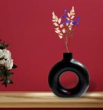 Malaikah Flower Vase 6 Inches Donut Ring Shape for Home, Office & Table Decor, Ceramic Vase (3 inch, Black)
