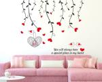 Lanstick Multicolor Hearts Images Hanging In Leaves Self Adhesive Wall Sticker - 32 inch
