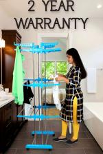 LOOT-LEY Clothes Drying Racks, 3 Tier Collapsible Rolling Dryer Clothes Hanger Rack Rail Stand with Side Wings, Stainless Steel Clothes Airer For Laundry, SKY BLUE, [Made In India] 2 Year Manufacturer Warrnty