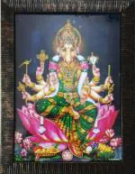 Digitouch Design Varahi Devi Amman in pink Lotus Brown Frame 13x10 Inch, Wall mount