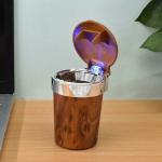 Kookee Metal Tin Car Ashtray Bucket Container for Cigarette Butt with Lid and LED Light for Outdoor Indoor Transparent Modern Home Decor Office Tabletop Ash Tray for Smokers (9767)