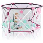 Hapsters Pop Up and Play Baby Playpen for Baby - Foldable and Portable, Hexagonal Folding Playpen with Breathable Mesh, Indoor and Outdoor Play for 0-4 Ages (No Balls) (Pink)