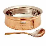 Prisha India Craft Stainless Steel Copper Handi Bowl with 1 Serving Spoon, Capacity 500 ML