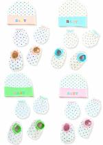 BRANDONN Newborn Baby's Cotton Cap Mitten Bootie Set 0-6 Months, Pack of 4 (0-6 Months)