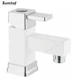 SanituF CM-1230 SL Basin Mixer PTMT | Croma Series Bathroom Fixtures | PTMT Plastic Single Lever Basin Mixer Faucet | (White-Chrome)