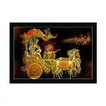 Dharvika Innovations Synthetic Krishna Arjun Mahabharat Rath Painting Sparkle Coated Home Decorative With Frame, 14 X 20 Inch