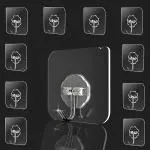 coku Transparent Stainless Steel and Plastic Reusable Sticky Hook (pack of 10)