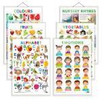 GO WOO Combo of 6 Alphabet, Fruits, Vegetables, Colours, EMOTIONS and MORE Charts for Kids