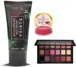 SUNISA WaterProof Primer for Face and 1 Rosegold Eyeshadow Palatte with 1 Strawberry Lip Scrub - (Pack of 3)