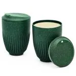 Eha Earth Friendly Retro Coffee Mug with Lid | Tea Cup Set of 2 | 350 ml | Made with Rice Husk | Microwave Safe Mugs for Gifting | Fern