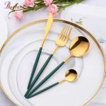 UniKart Premium Matte Gold Set with Green Handle, SUS 304 Stainless Steel Kitchen Utensil Set, Tableware Cutlery Set for Home and Restaurant -(Gold, Set of 4PCS)