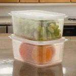 Netrowel PACK OF 2 Plastic Fridge Organizers Storage Box Container Kitchen Freezer Food Basket, Vegetables, Fruits, Fish, Meat, Egg, Dry Fruit, Airtight Lid, Multi Uses