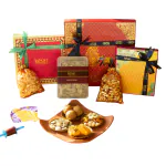 Kesar Sweets | Lohri & Makar Sankranti Snacks & Sweets Gifting Hamper Box - Gifts Pack with Sweet Finni, Panjeeri laddoo, Dry Fruit Box, Chocolate Rewari, Popcorn in Potli & Moongphali