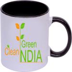 Shieldsmore Ceramic Clean India Green india Printed Coffee For Gift |Black And White Ceramic Coffee Mug (325 ml)