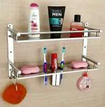 YASH Marketing Stainless Steel Bathroom Rack Multipurpose Wall Mount Bathroom Organizer Bathroom Accessories Bathroom Shelf, Silver Mirror Finish (5 in 1 Shelf)