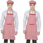 Switchon Red Checks Design Cotton Apron with Hat 77 x 57 cm (Pack of 2)