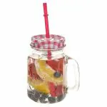 Home Stuffs Straw Glass Mason Jar with Multi-Color Air-Tight Lids and Handle - 500 ML (1)
