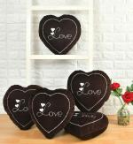 KoziHub Velvet Heart Shape Cushion Set of 5 Heart Love Pillow for Gift (13x13 Inch) (Brown)