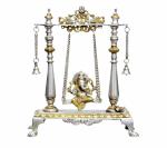 Idol Collections Multicolor Brass Ganesh Jhula Hanging Bells With Chain And Kirtimukha Idol Ganesha Swing Statue Ganpati Jhoola Murti For Home Decor, Gold Lord Vishnu Goddess Lakshmi Statue, 17.5 Inch