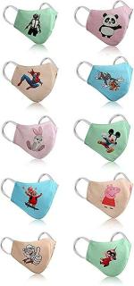 MEELANA Multicolor Cotton Small Boys and Girls 3 Layer Digital Cartoon Printed Cloth Face Masks (6 x 6 x 10 Centimeters) (pack of 6)