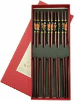 Hichaki Wooden Polished Chopsticks Reusable Lightweight Dishwasher Safe Korean Chinese Chop Sticks Washable Korean for Sushi and Noodles- 5 Pairs with Box