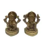 VRINDA METAL ART 100% Pure Brass Ganesh Lakshmi Idol | Gold Ganesha and Laxmi Murti for Pooja Room, Home Decor, Office Desk and Car Dashboard | Vinayagar Laxmi Statue for Diwali Puja (Combo Set)