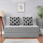 SOLISPRIMUS-COMFORT FOR ALL 4X6 size for 2 Person- Jute Fabric Washable Cover With 2 (Multi Chain) SILVER 2 Seater Double Foam Fold Out Sofa Cum Bed